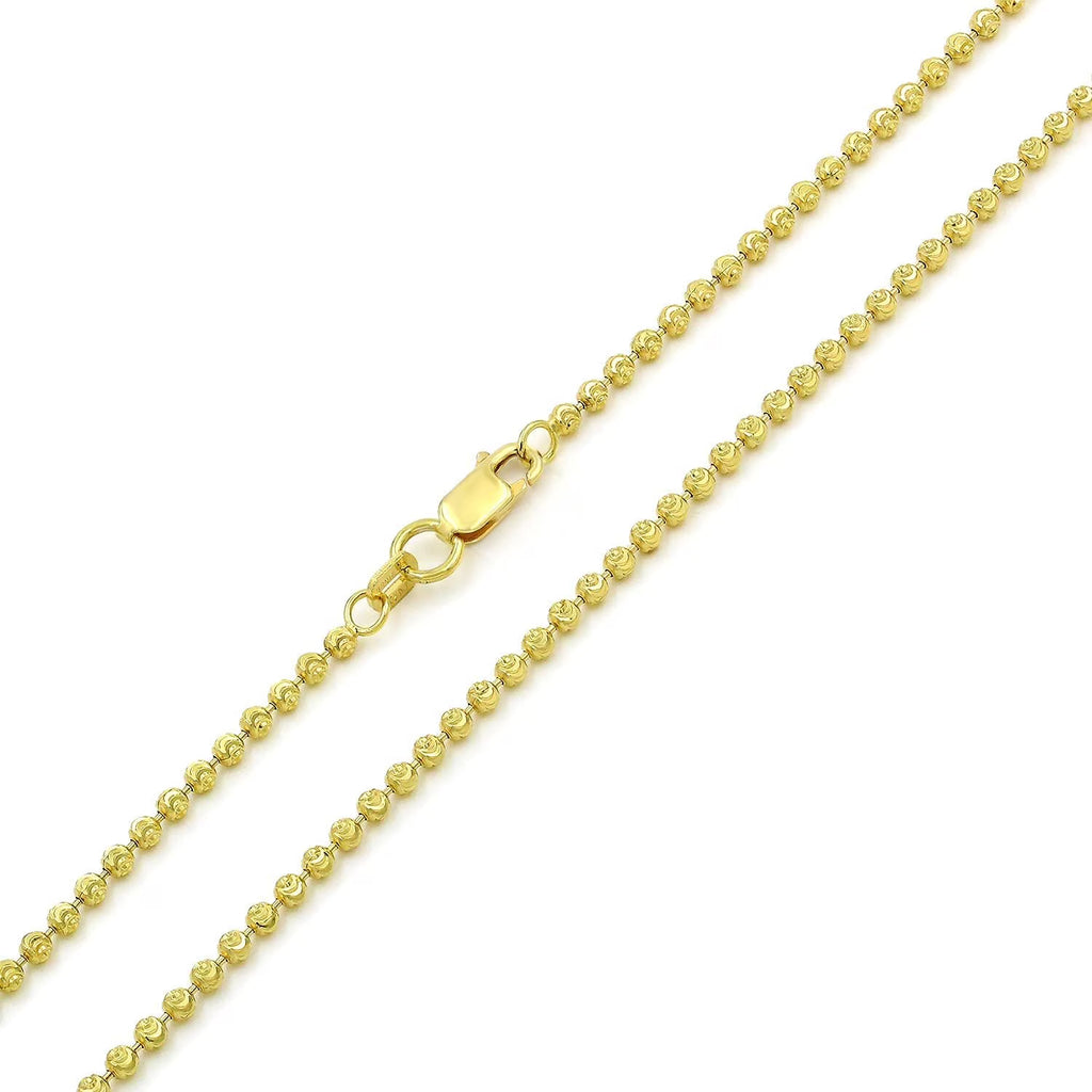 14K Yellow Gold 2mm Ball Bead Moon Cut Chain Necklace E62433