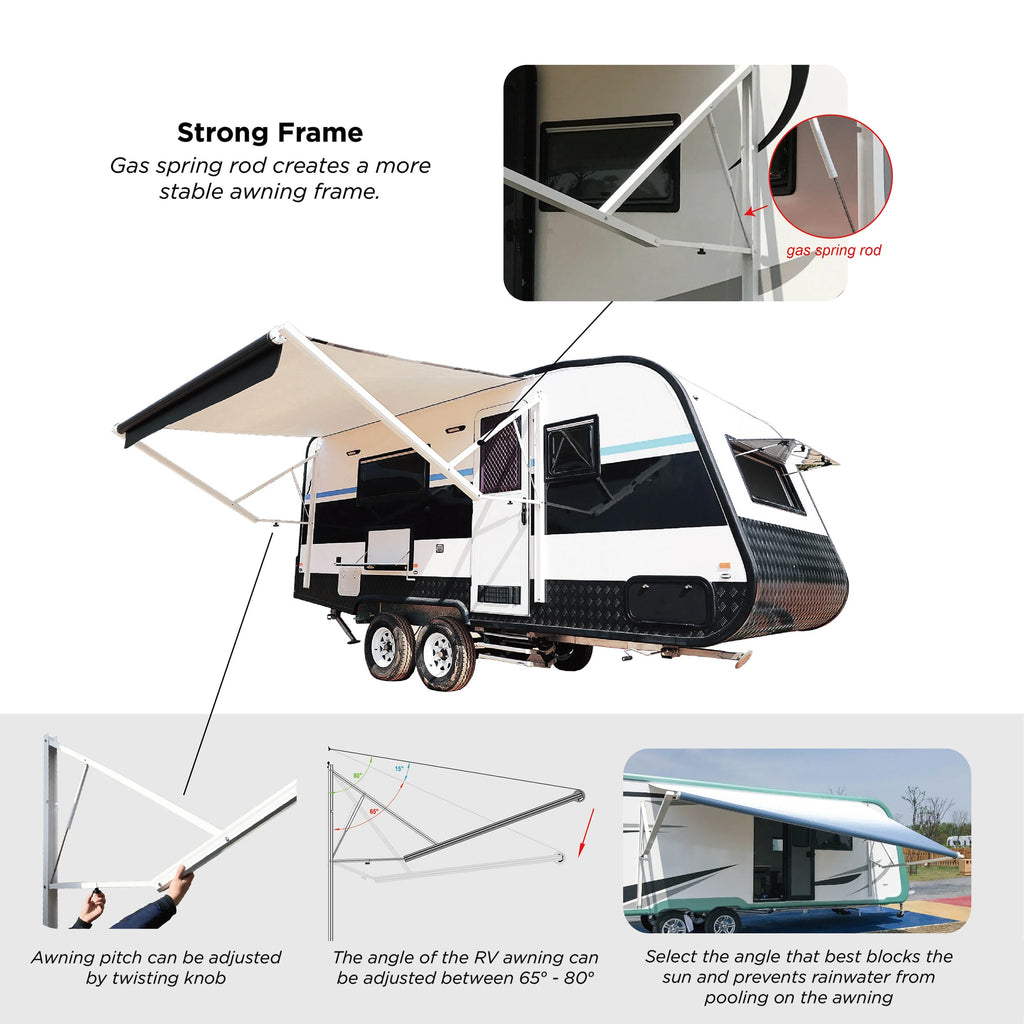 Retractable Motorized 20'X8' RV Patio Canopy Awning Black J255999