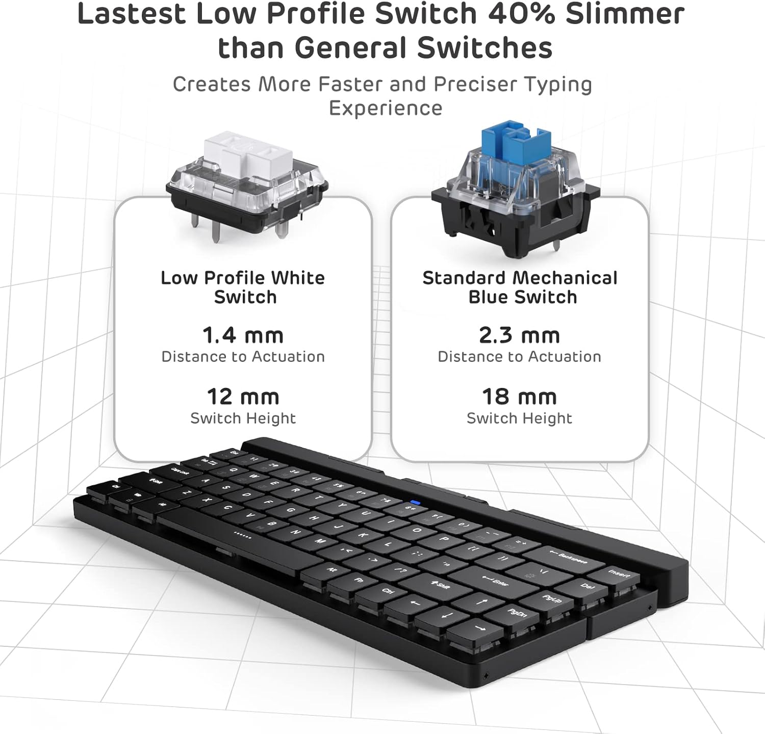68 Keys 60% Foldable Mechanical Keyboard with Aluminum Body, White Backlit Z154