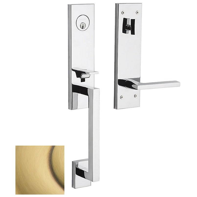 Satin Brass and Brown Tubular Entrance Handleset V62722