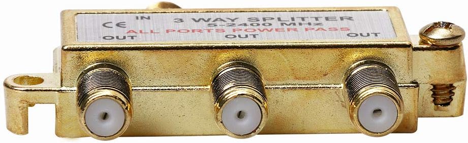3-Way Coaxial Cable Splitter, 2.4 Ghz 5-2400 MHz, Gold Plated Connectors, 2-Pack V91377