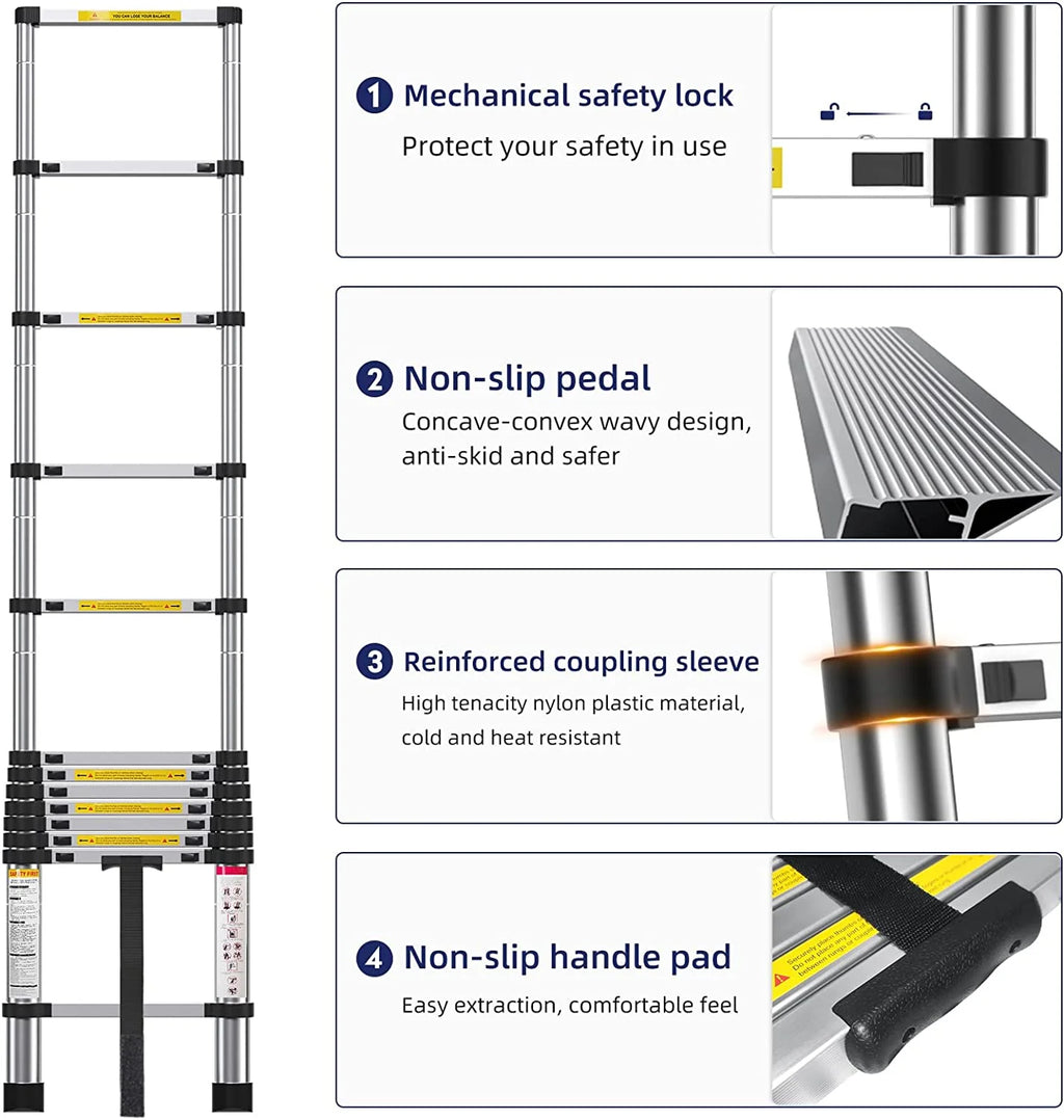 Telescoping Aluminum Extension Ladder, 330lbs Max Capacity V5384