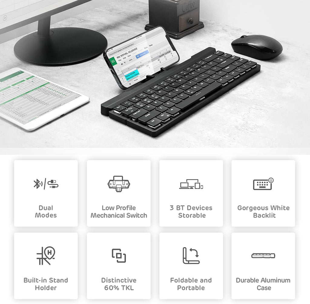 68 Keys 60% Foldable Mechanical Keyboard with Aluminum Body, White Backlit Z154