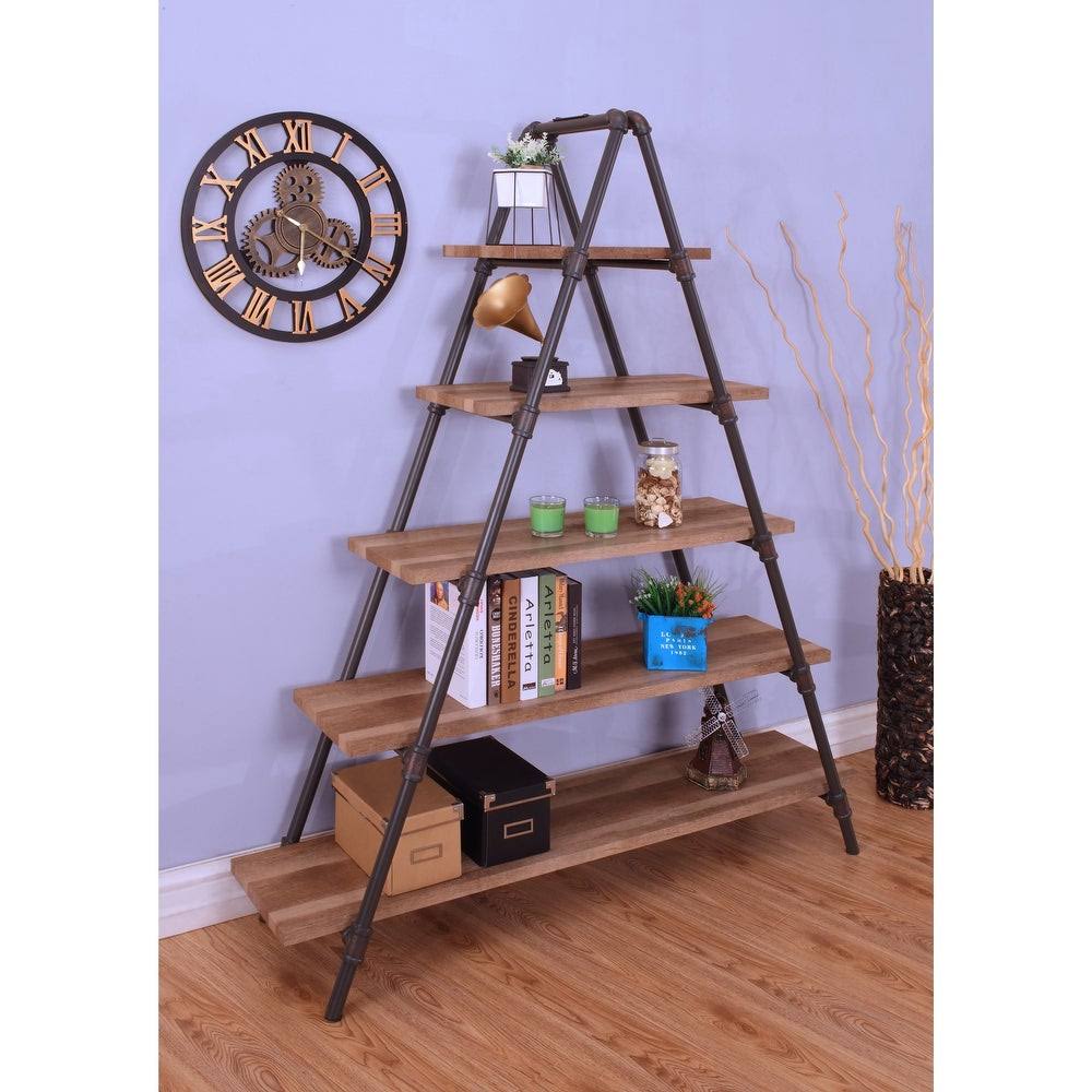 Industrial Walnut Metal Ladder Bookcase S822831