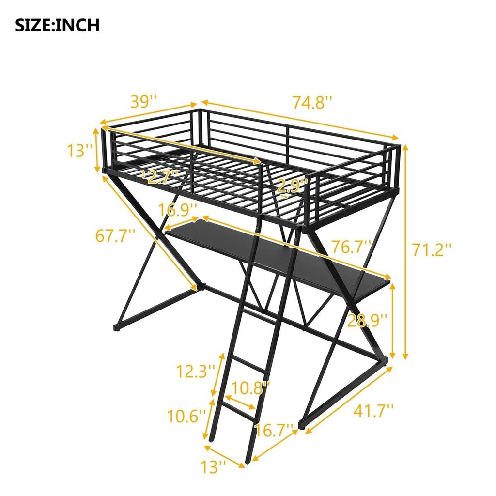 Twin Loft Bed with Desk, Ladder, and Guardrails Q137062
