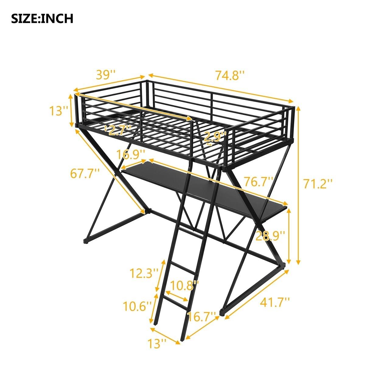 Twin Loft Bed with Desk, Ladder, and Guardrails Q137062