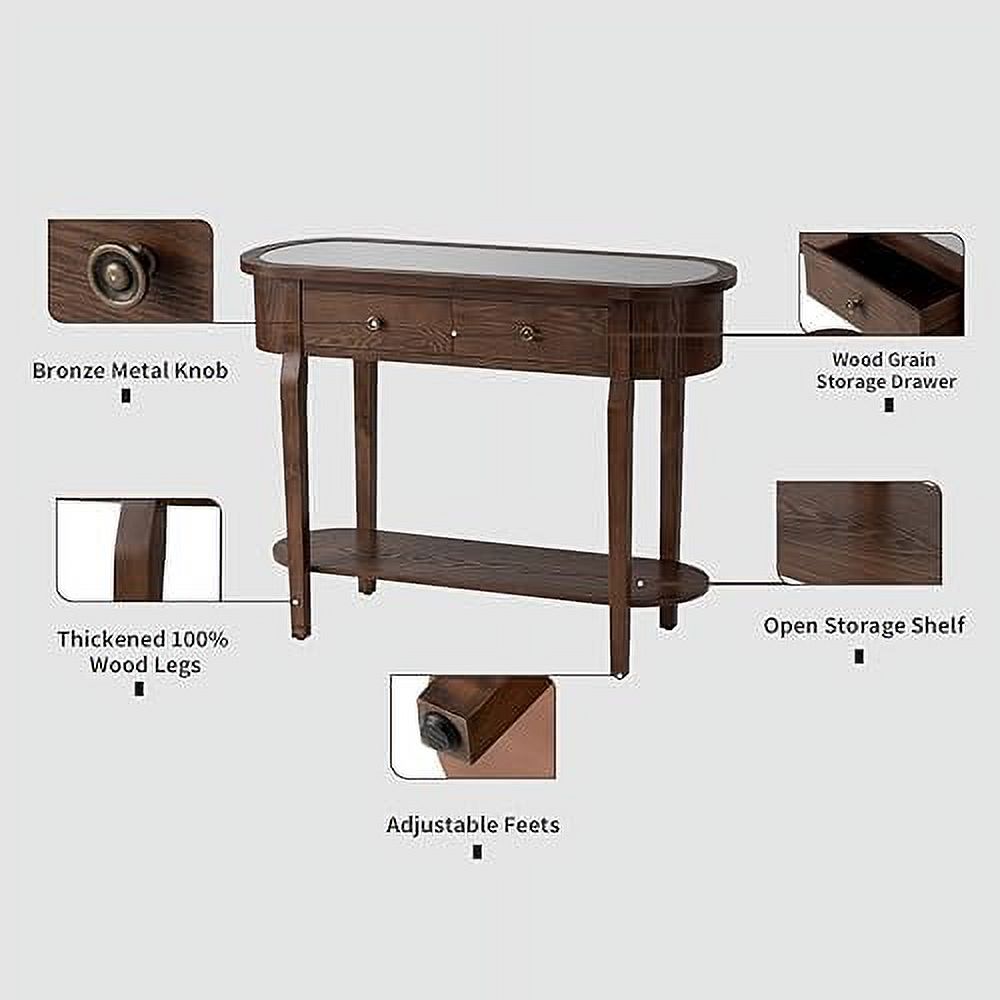 Half-Round Entryway Table with Solid MDF Board Glass Table Top Console Table 15.7" D x 40" W x 30.5" H J933