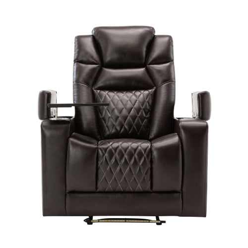 Brown Leather Power Recliner with USB Charging Port F226