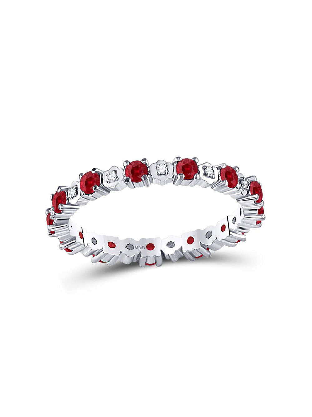 10kt White Gold Ruby Diamond Eternity Band Ring H326