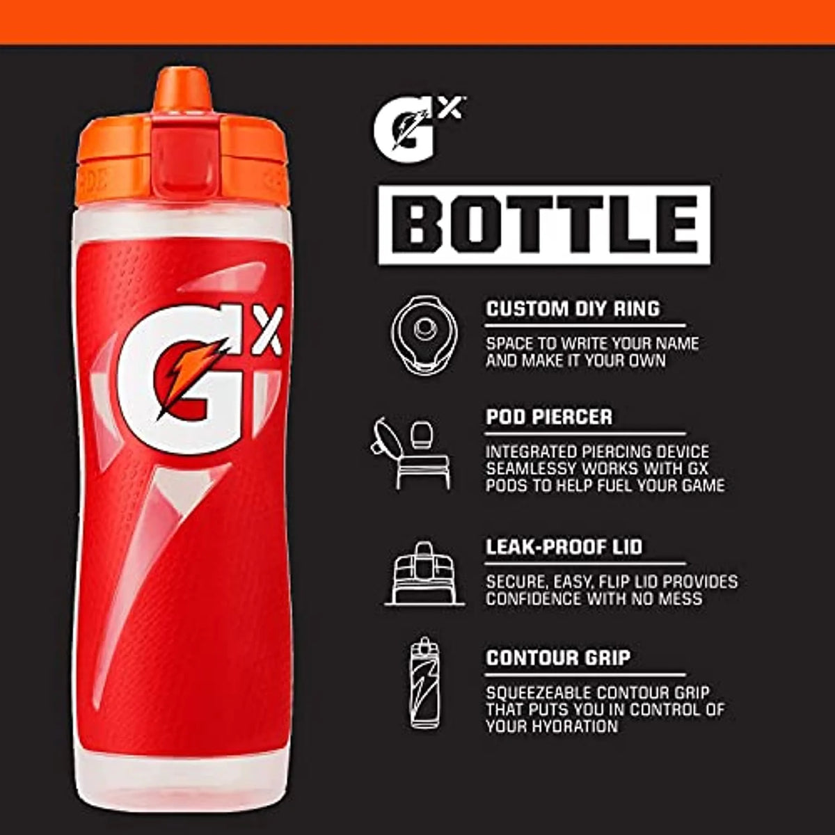 Gx Hydration System, Non-Slip Squeeze Bottles or Sports Drink Concentrate Pods Z927