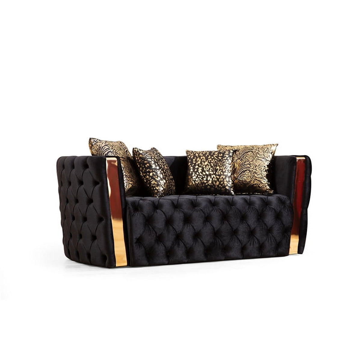 2 Pc Velvet Button Tufted Sofa Set in Black D7115
