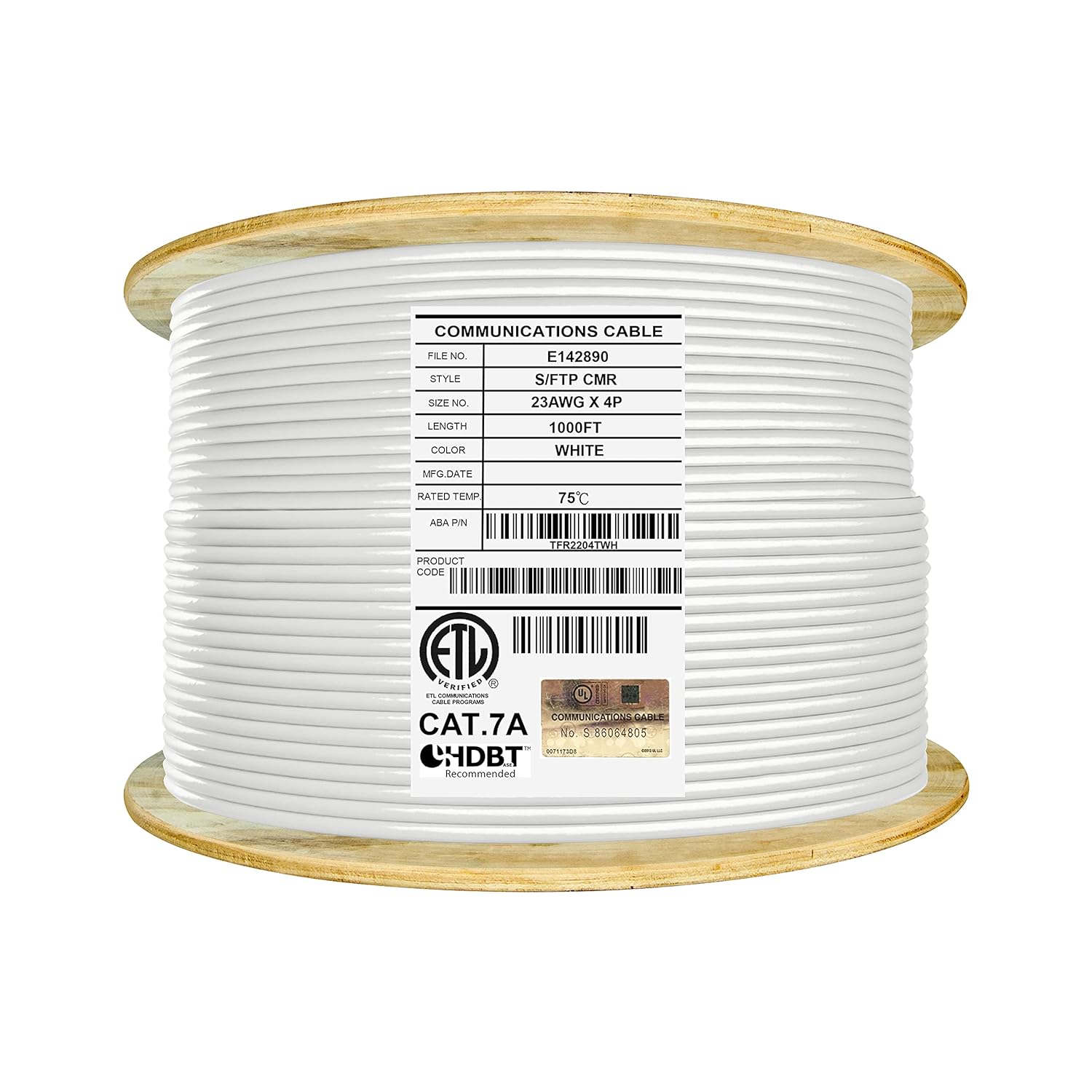 Blue Shielded Cat7A Ethernet Cable 1000ft Reel Y9075