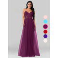 Raspberry Floor-Length Tulle Bridesmaid Dresses S2851