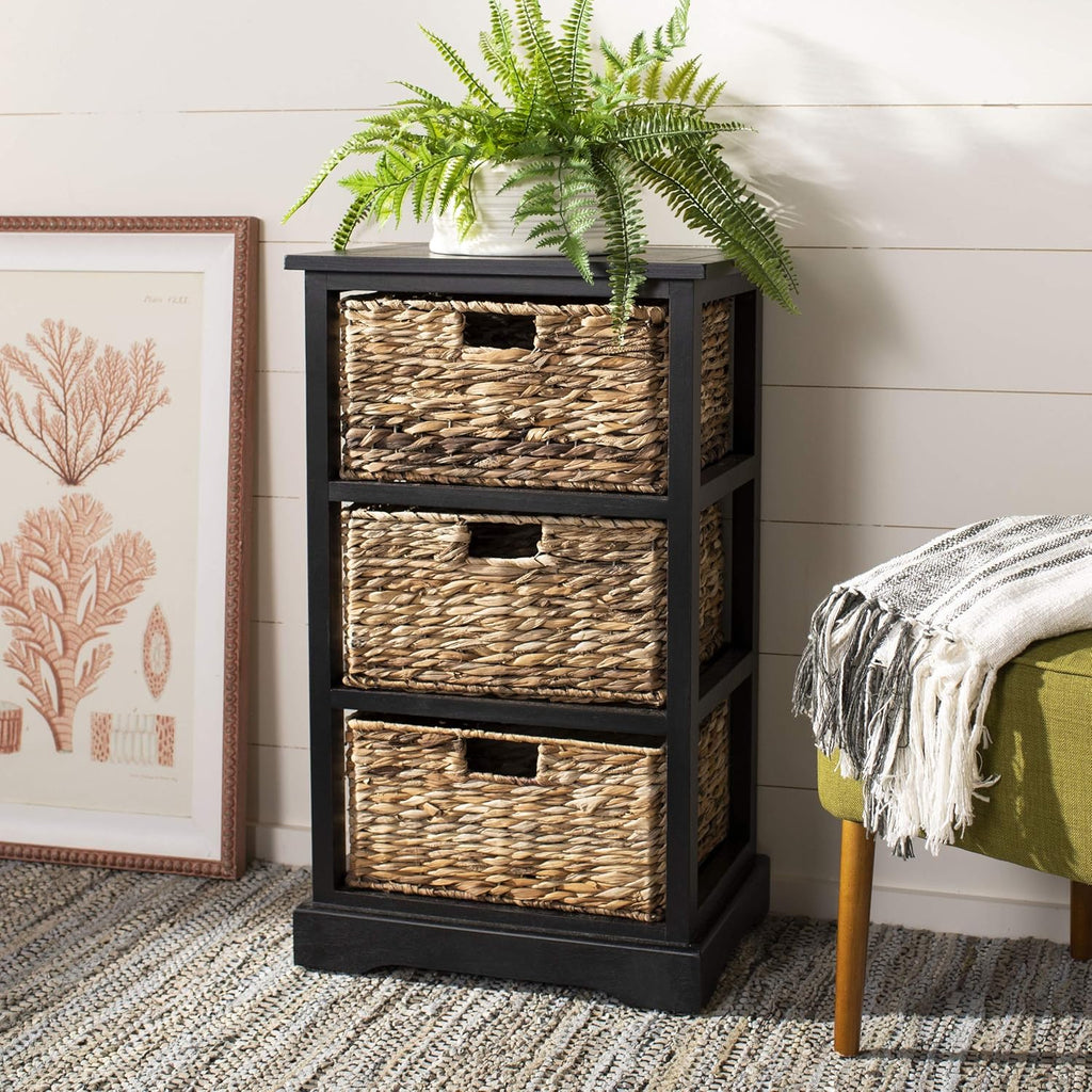 Distressed Black Wicker Basket Storage Side Table A75248