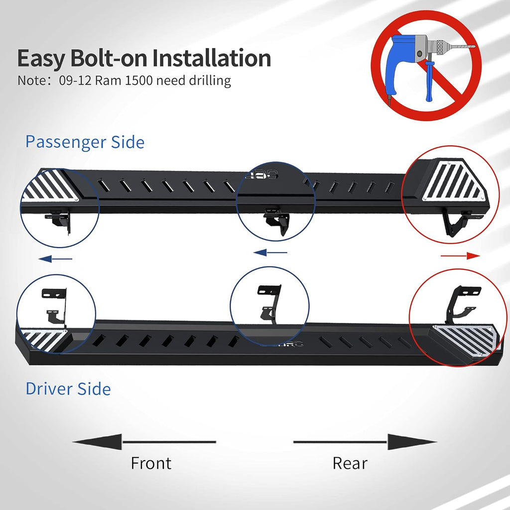 Textured Black Steel Running Boards Side Step Rails N489