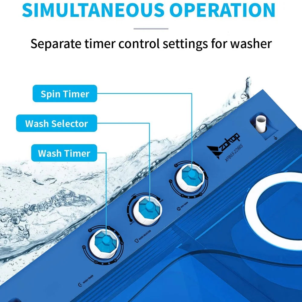 Semi-automatic Twin Tub Washing Machine with Built-in Drain Pump, 26Lbs, White&Blue H2835