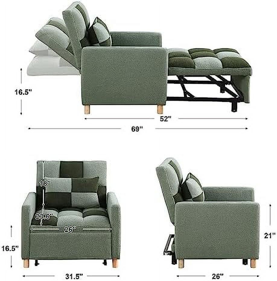 Grey Velvet Convertible Chair Bed Sleeper Chair with Pillow S896148