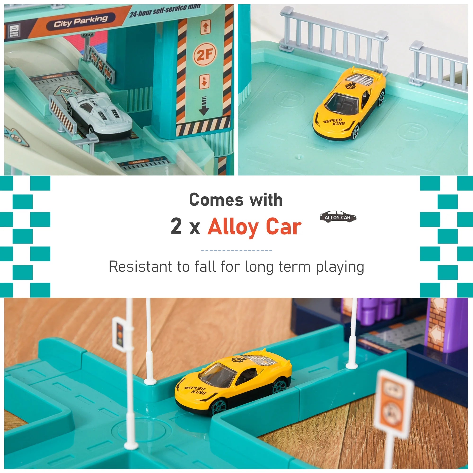 City Garage Playset with 98 Pieces Accessories Set, 6-Level Car Parking Playsets Toy with Manual and Electric Elevators Wash, Gas, Ejector & Car Repair Station P24561