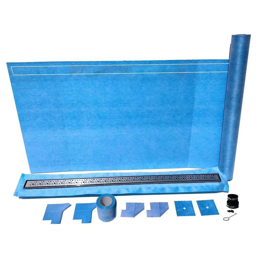 32 in. x 60 in. Linear Shower Wall/End Drain Kit with 54 in. 2-in-1 Nickel Drain Z374219