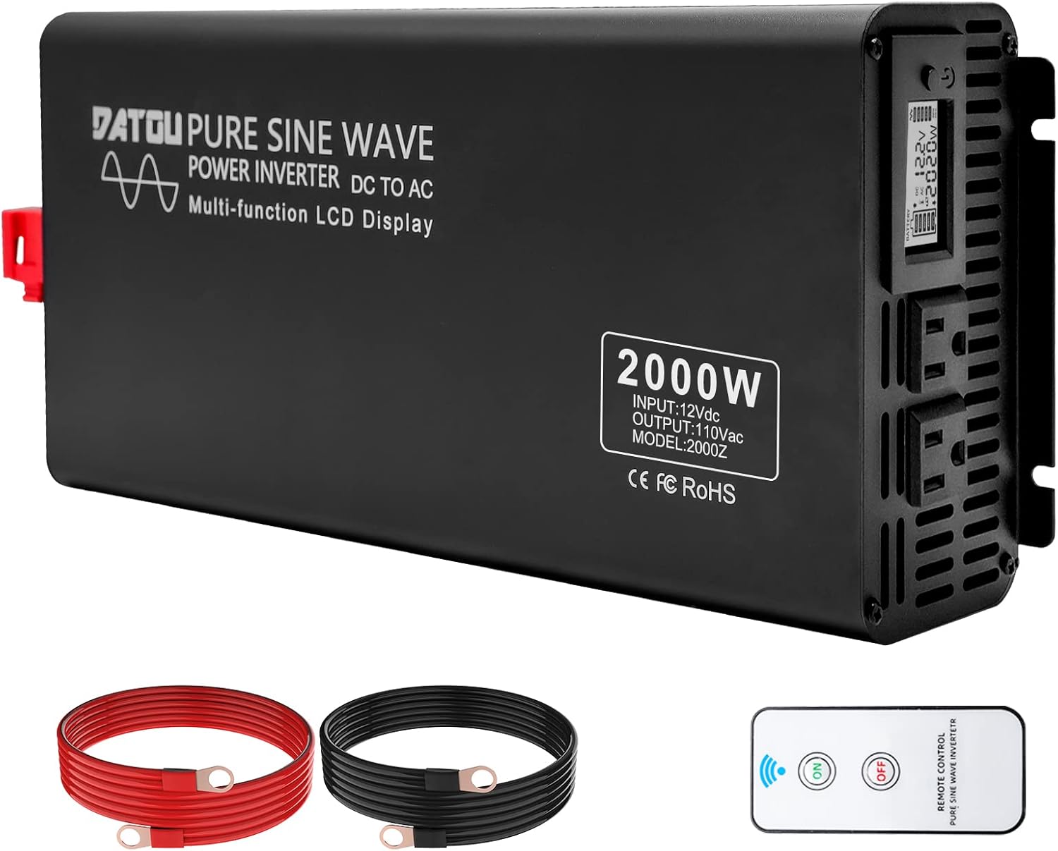 2000W Pure Sine Wave Power Inverter DC 12V to 110V AC with 2 AC Outlets X9525