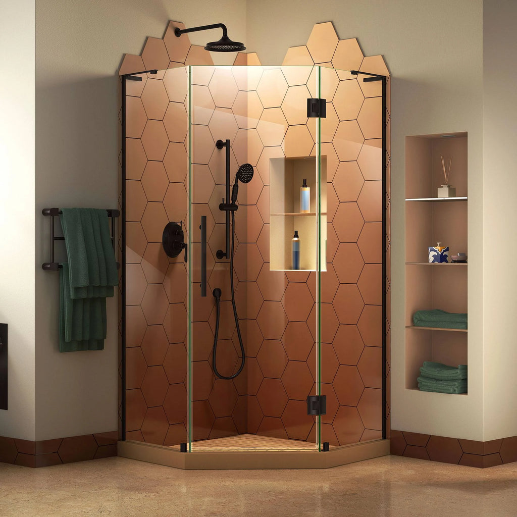 Frameless Hinged Shower Enclosure in Satin Black W4393