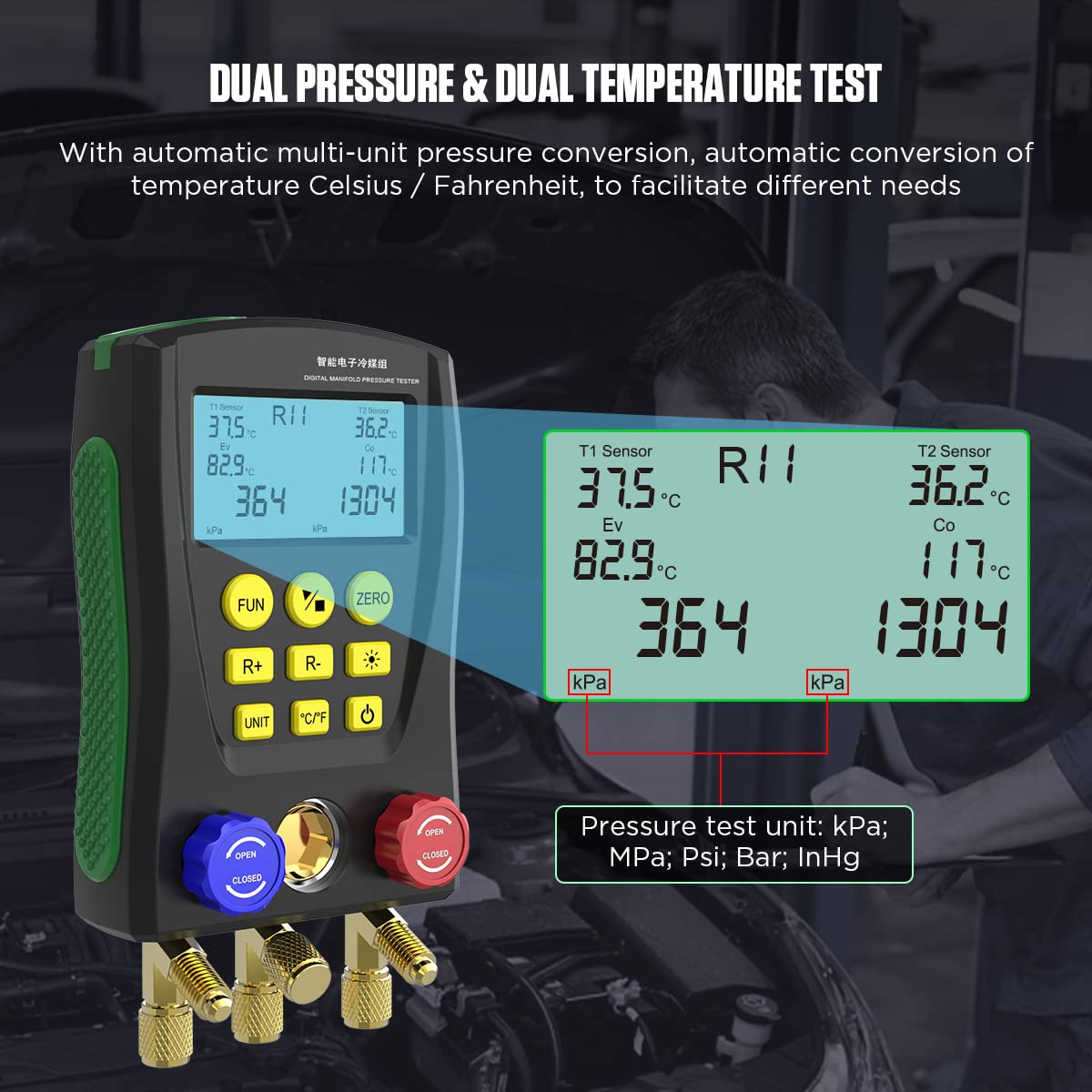 Digital Manifold Gauge Set with Hoses Y140034