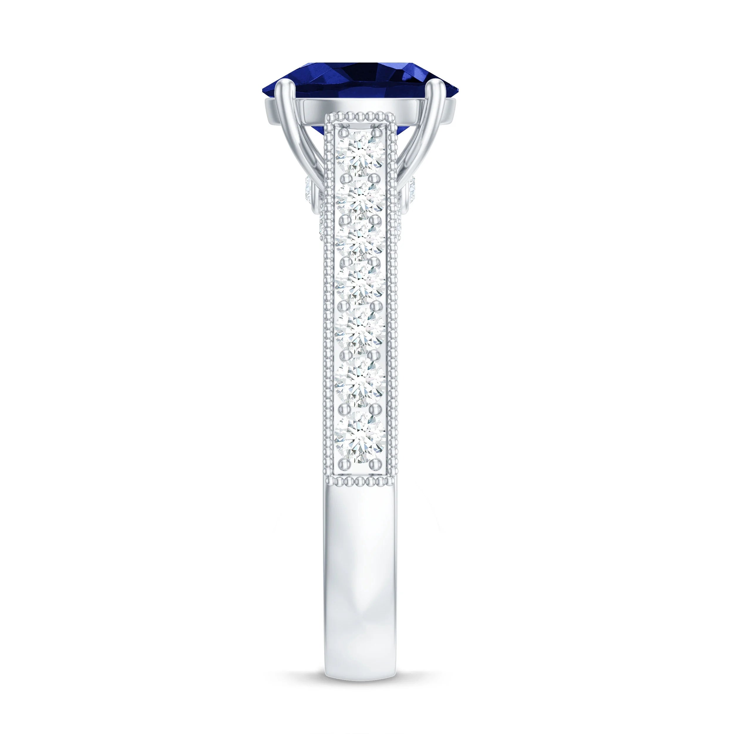 Created Blue Sapphire Solitaire Engagement Ring with Diamond, 925 Sterling Silver G95609