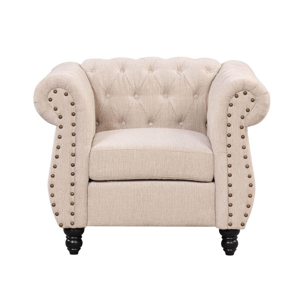 Beige Plush Upholstered Sofa with Solid Wood Legs C70961