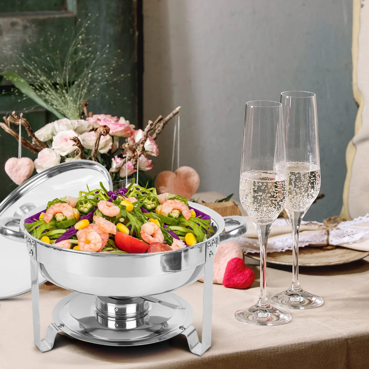 5Qt 4 Packs Stainless Steel Chafing Dish Set with Glass Lid P6269
