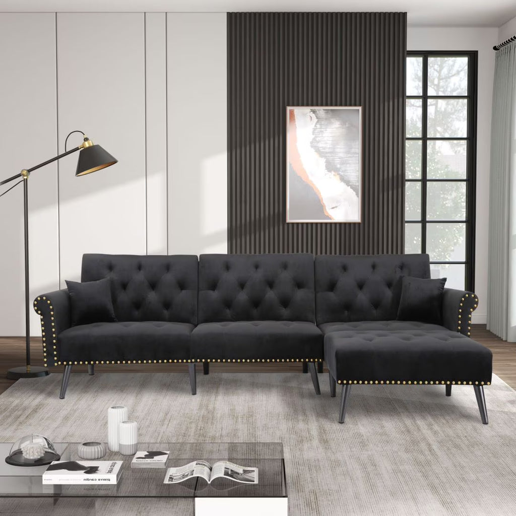 Velvet Convertible Sleeper Sectional Sofa G594