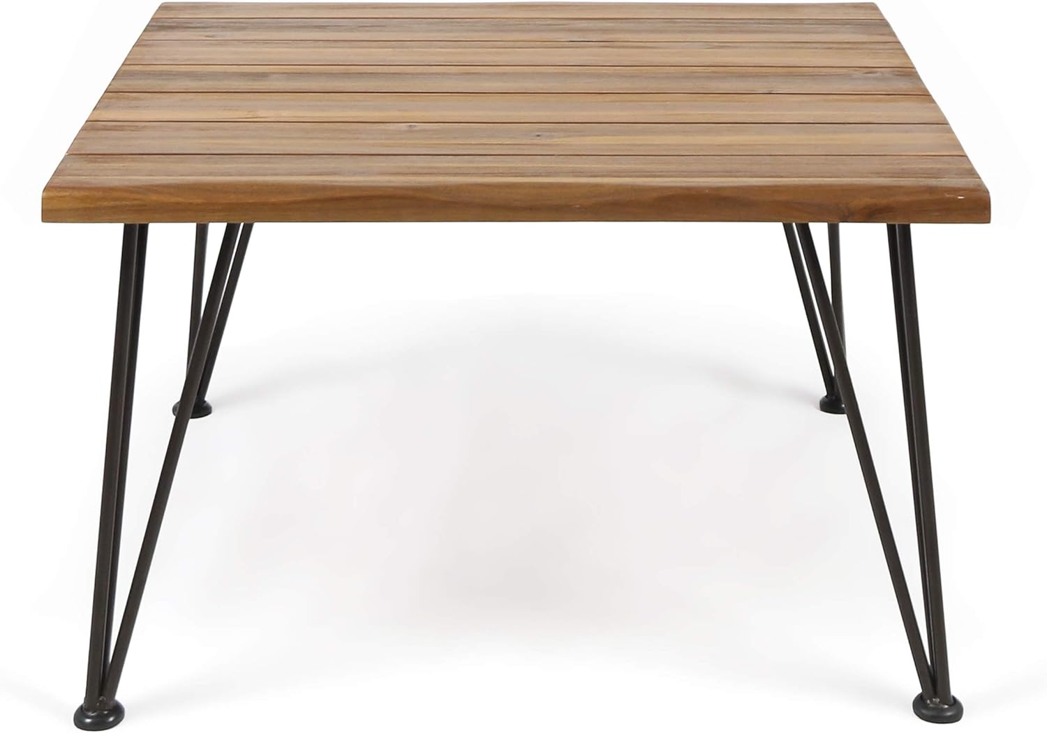 Teak Finish Acacia Wood Coffee Table with Iron Frame Q28862