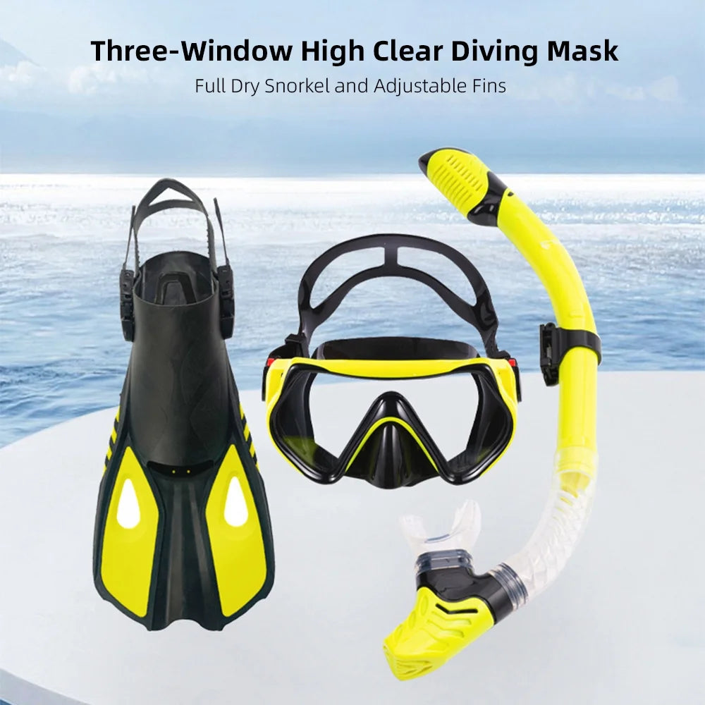 Diving Goggles, Snorkel And Adjustable Fins Z5531