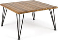 Teak Finish Acacia Wood Coffee Table with Iron Frame Q28862