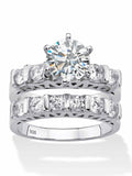 Platinum-plated Sterling Silver Cubic Zirconia 2-Piece Ring Set X7642