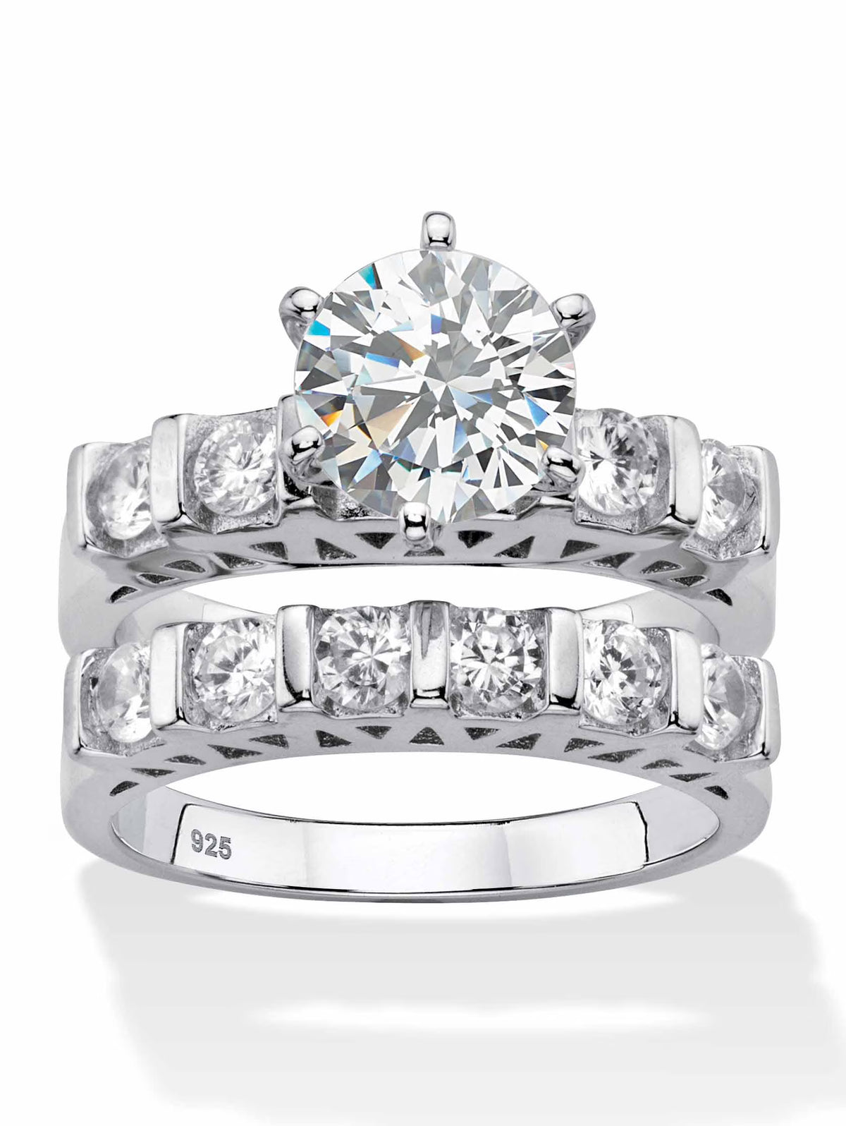 Platinum-plated Sterling Silver Cubic Zirconia 2-Piece Ring Set X7642