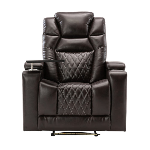 Brown Leather Power Recliner with USB Charging Port F226