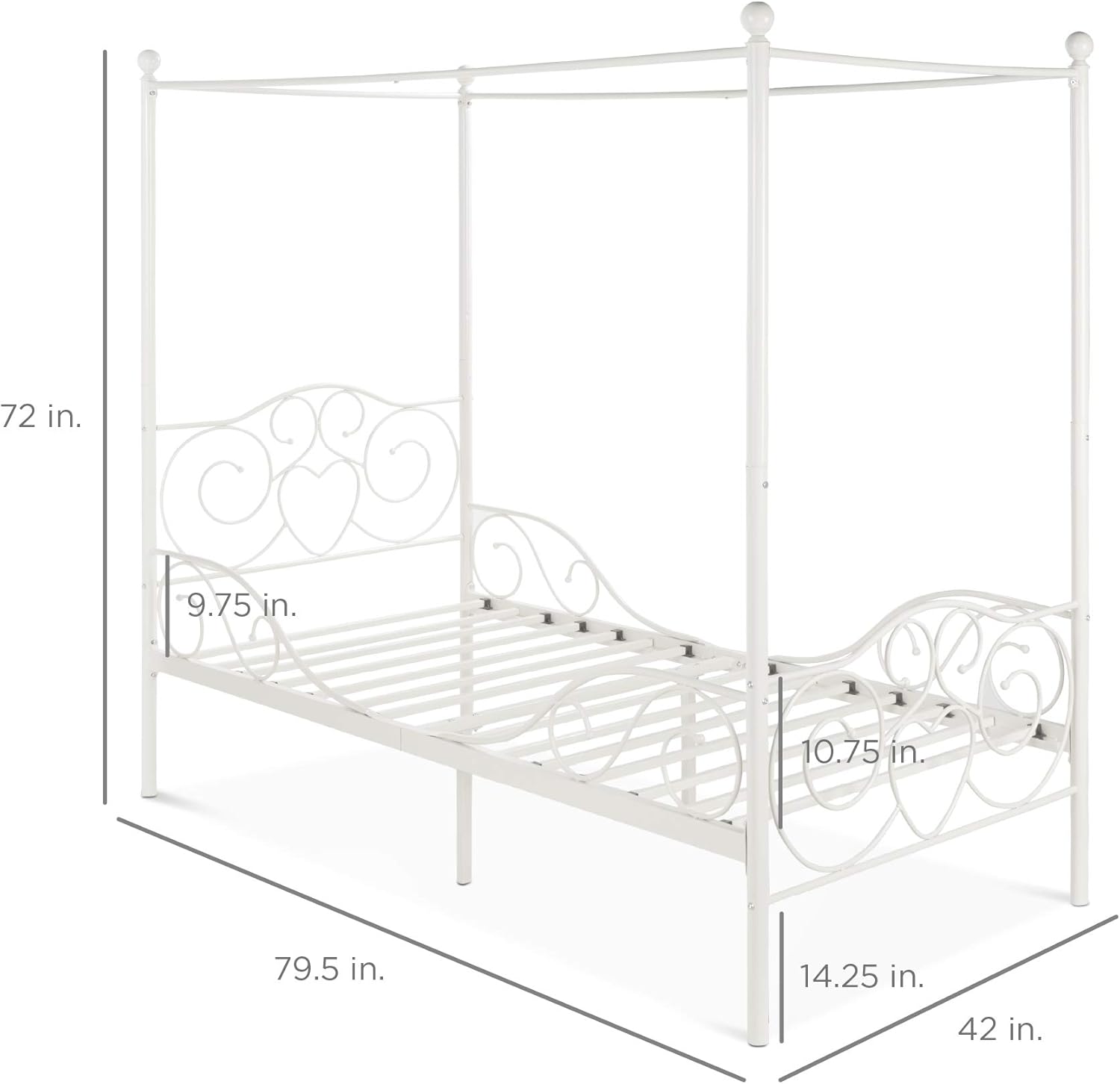 White 4-Post Metal Twin Bed Frame D2670