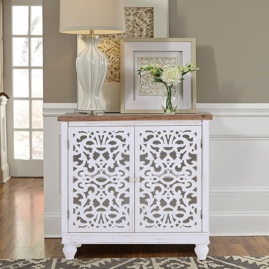 White Distressed Accent Storage Cabinet with 2 Doors G9280