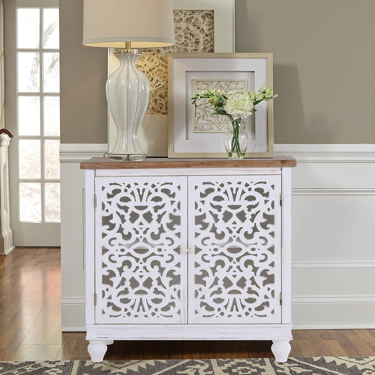White Distressed Accent Storage Cabinet with 2 Doors G9280