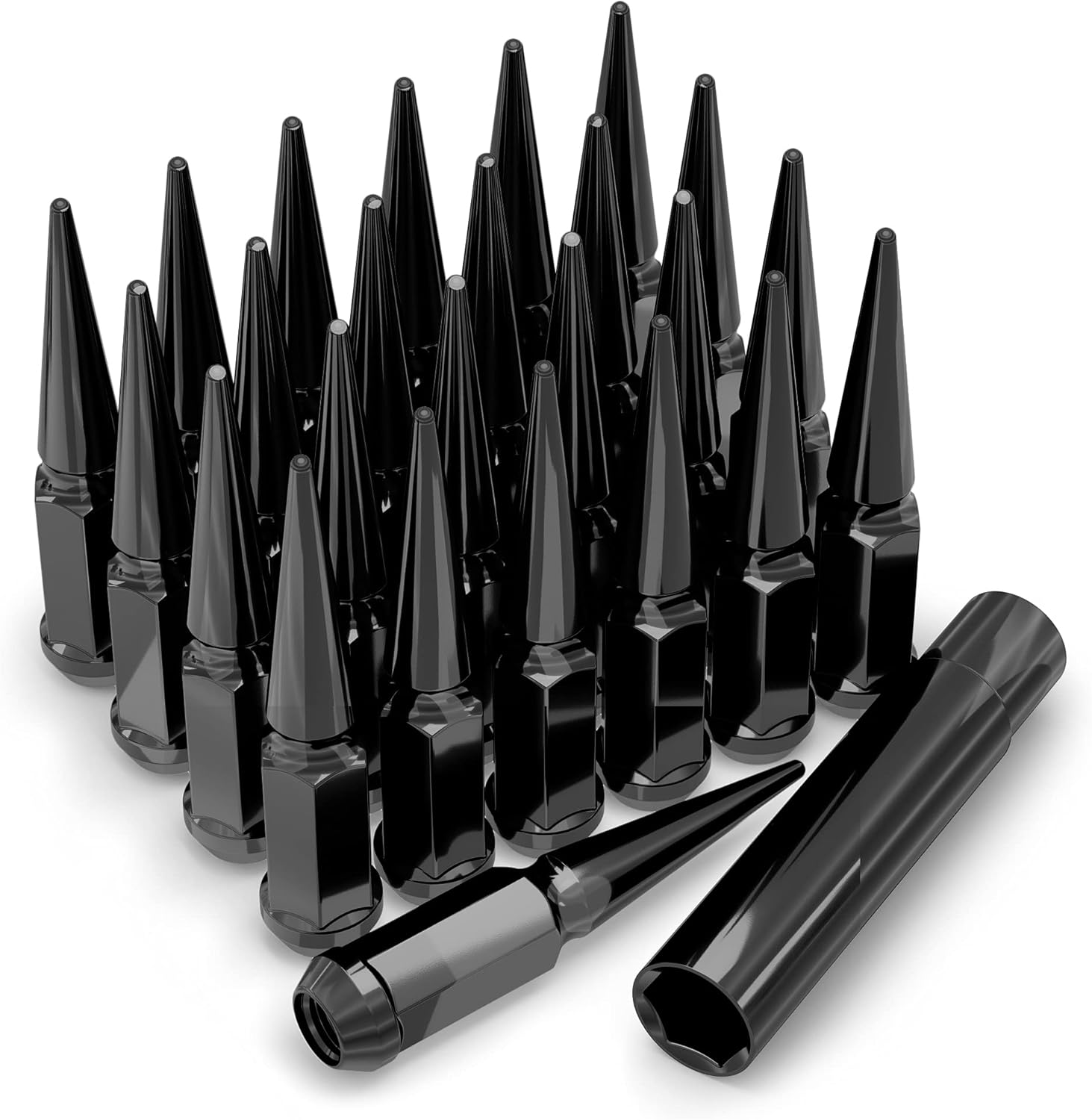 Black M14x1.50 1-Pc Hex Spike Lug Nut Set, 25 Pack R666