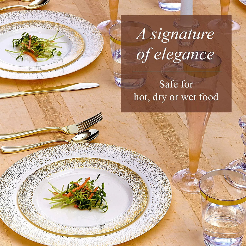 40 PC Disposable Dinnerware Set, 120 Servings, Ivory/Gold O1686
