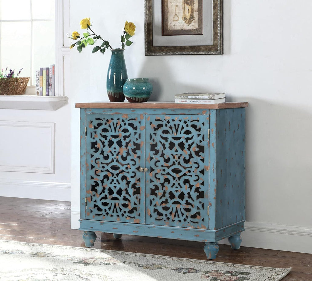 White Distressed Accent Storage Cabinet with 2 Doors G9280