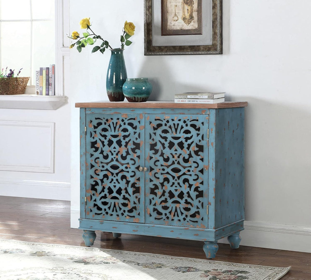 White Distressed Accent Storage Cabinet with 2 Doors G9280