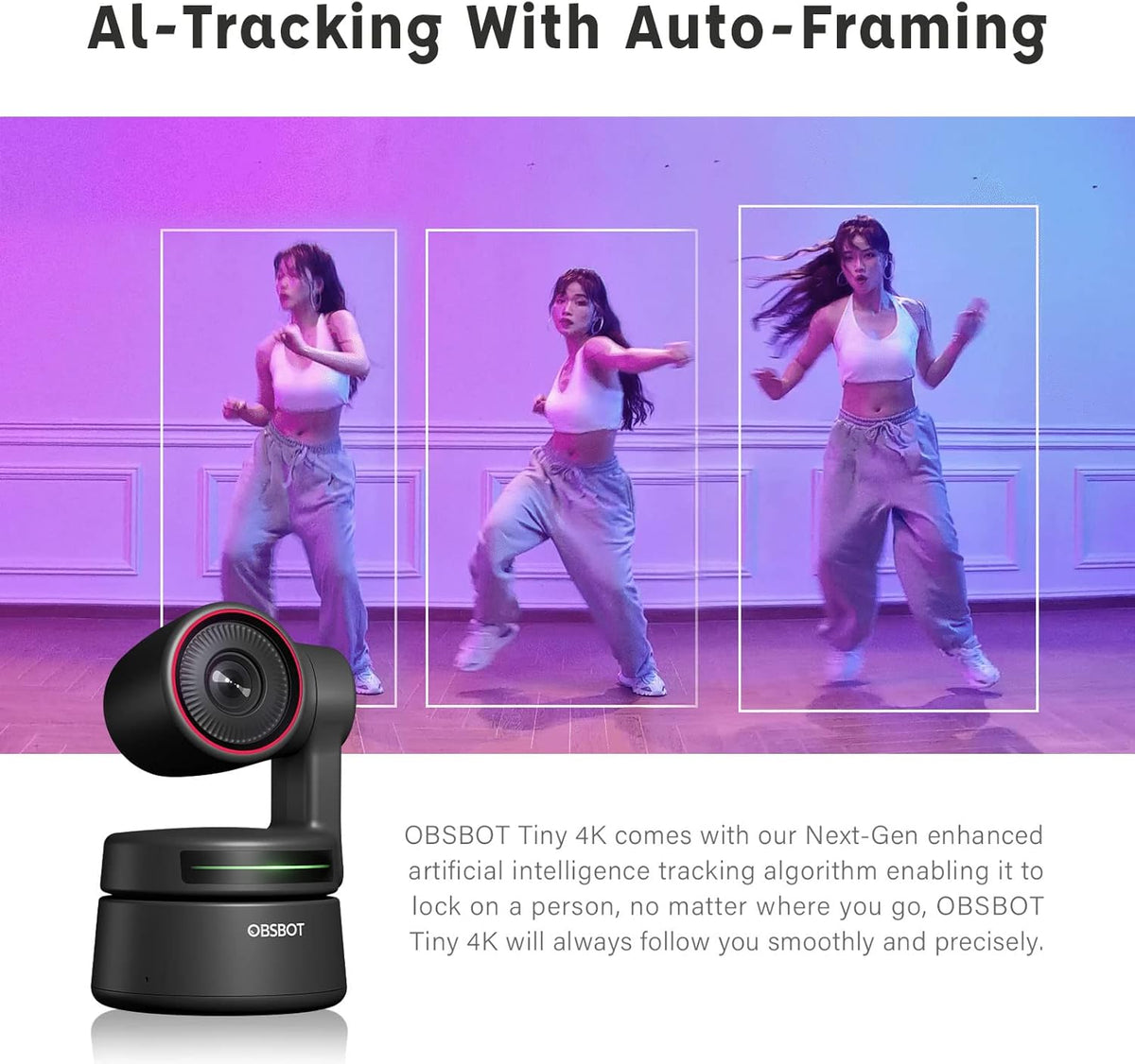 4K PTZ Webcam with AI-Tracking Auto-Framing Gesture Control HDR 4X Zoom Dual Omni-Directional Mic E7429