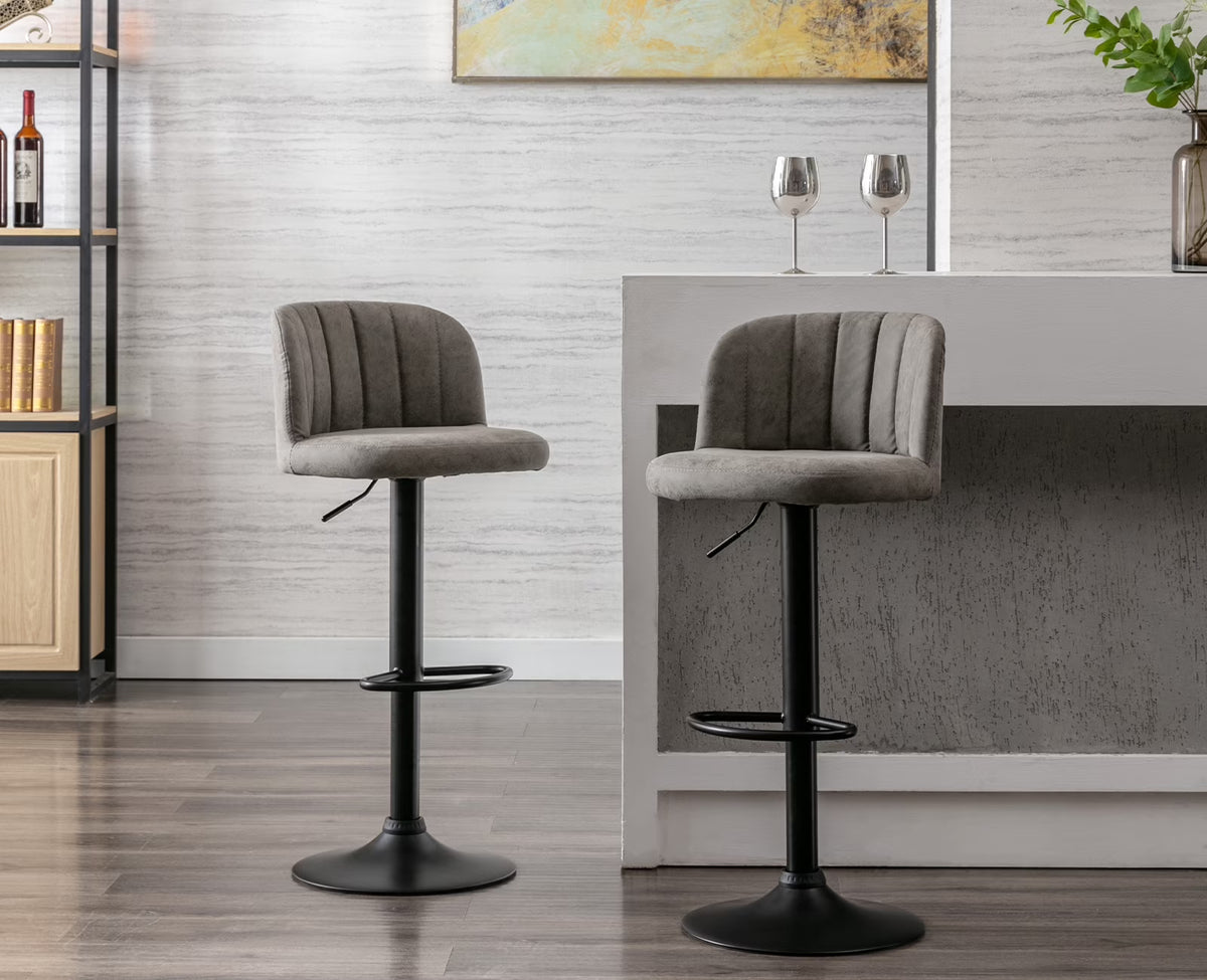 Grey Faux Leather Swivel Bar Stools Set of 2 O8679