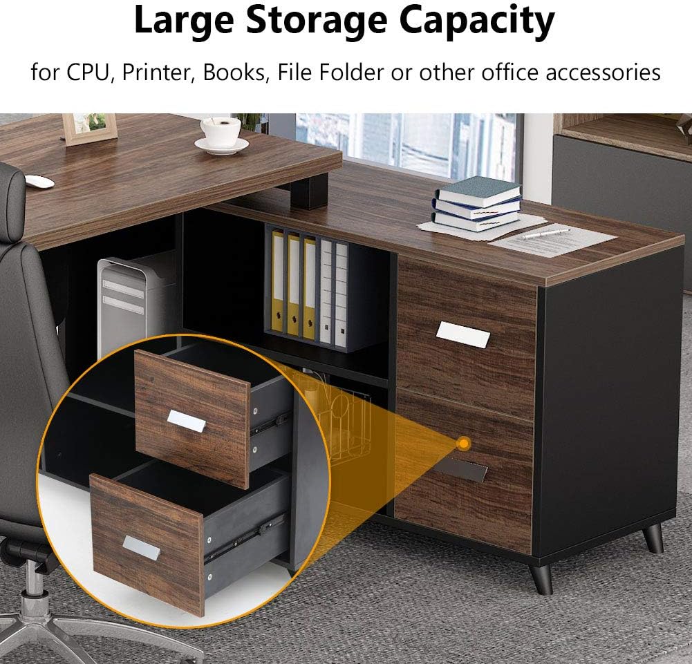 55 Inch L-Shaped Computer Desk with Drawers and File Cabinet H56218