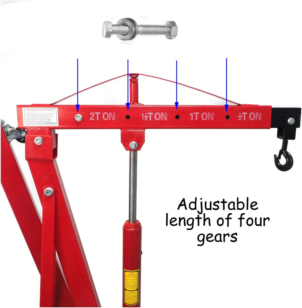 2 Ton Red Heavy Duty Engine Hoist Portable Crane Hydraulic With Hooks O20420
