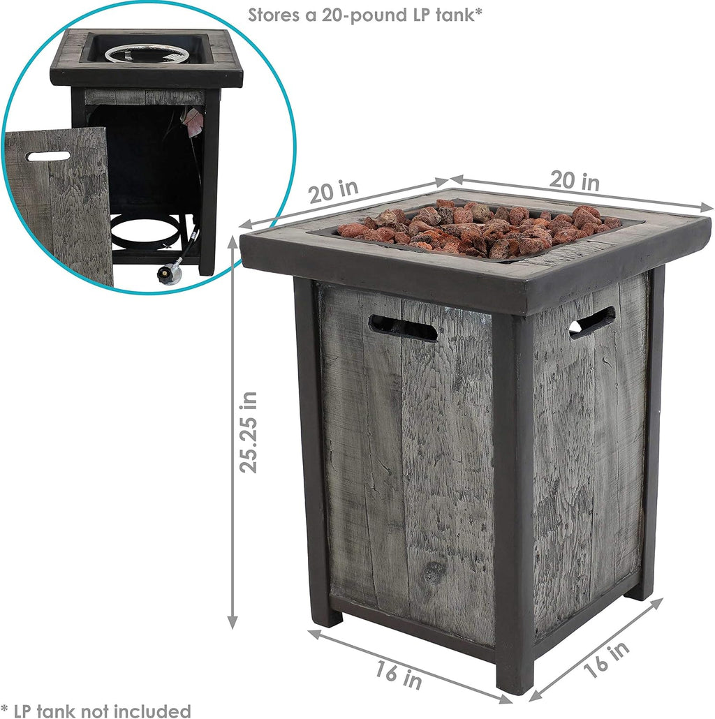 Square Outdoor Propane Gas Fire Pit Table with Weathered Wood Look - 25 Inches Tall L752