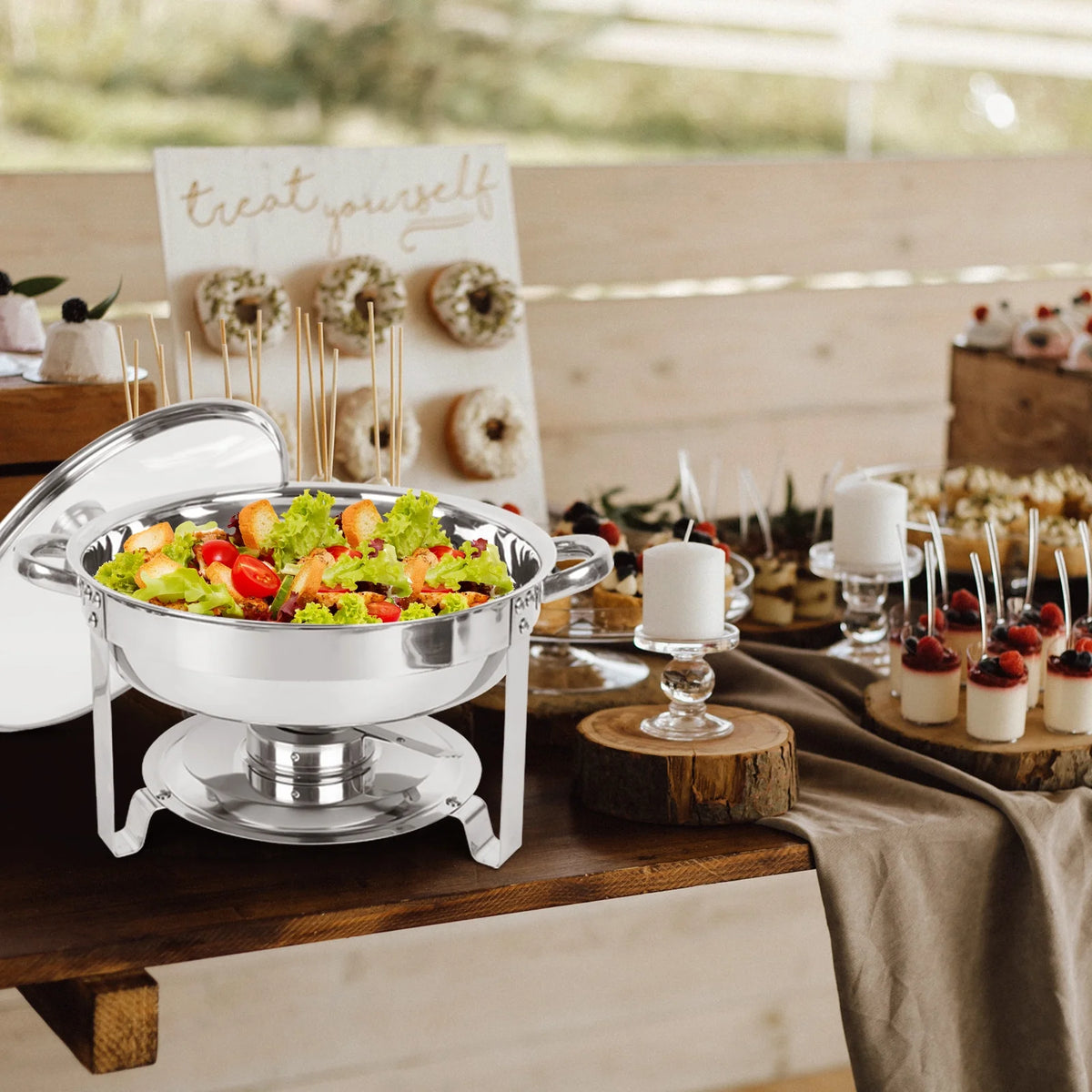 5Qt 4 Packs Stainless Steel Chafing Dish Set with Glass Lid P6269