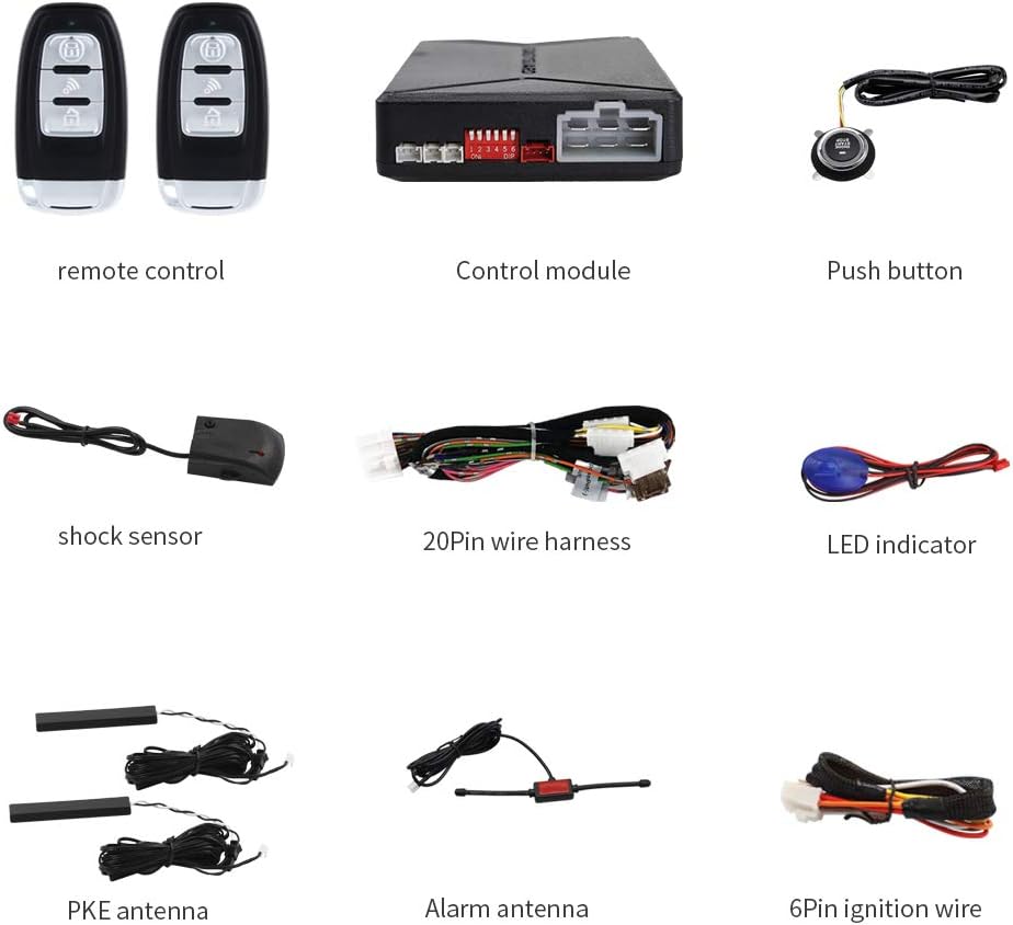 PKE Car Alarm with Remote Starter Passive Keyless Entry Proximity Unlock DC12V J129046